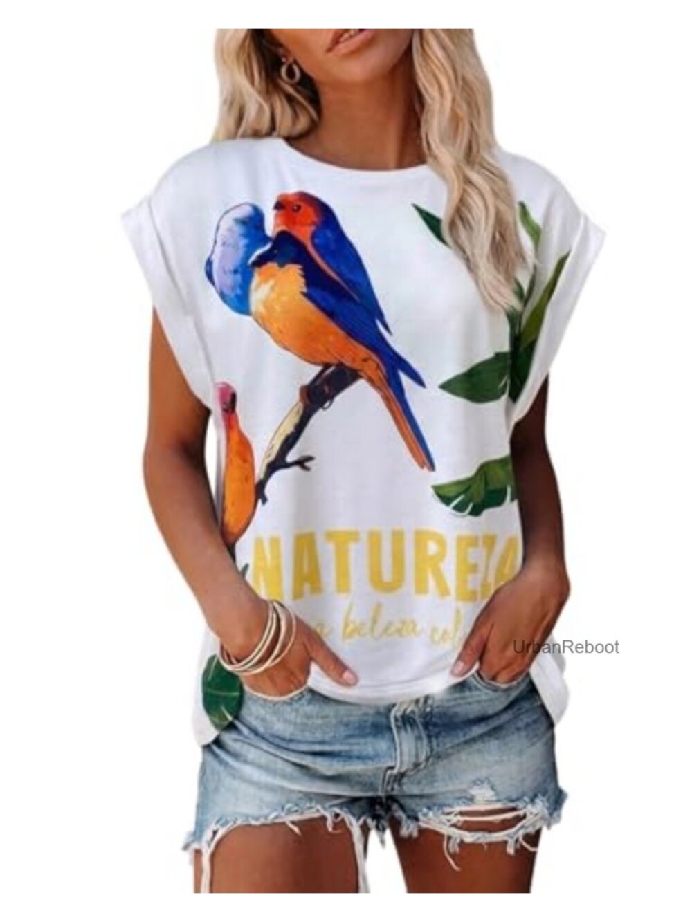 CHICME Womens Graphic Tee Crewneck Short Sleeve Boho Tropical Top